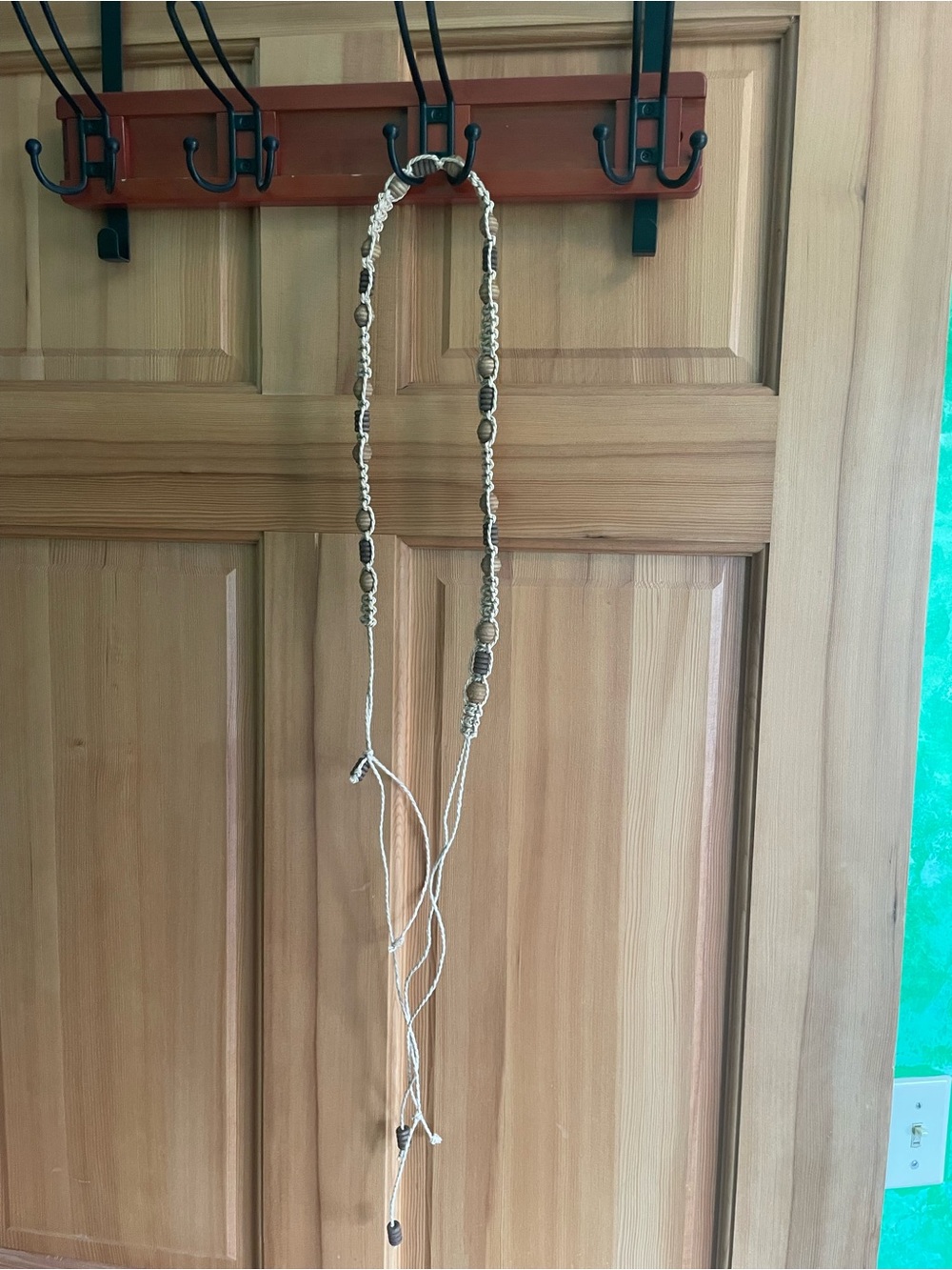Boho Beaded Macrame Belt - Natural with Wooden Beads, Sz S-M